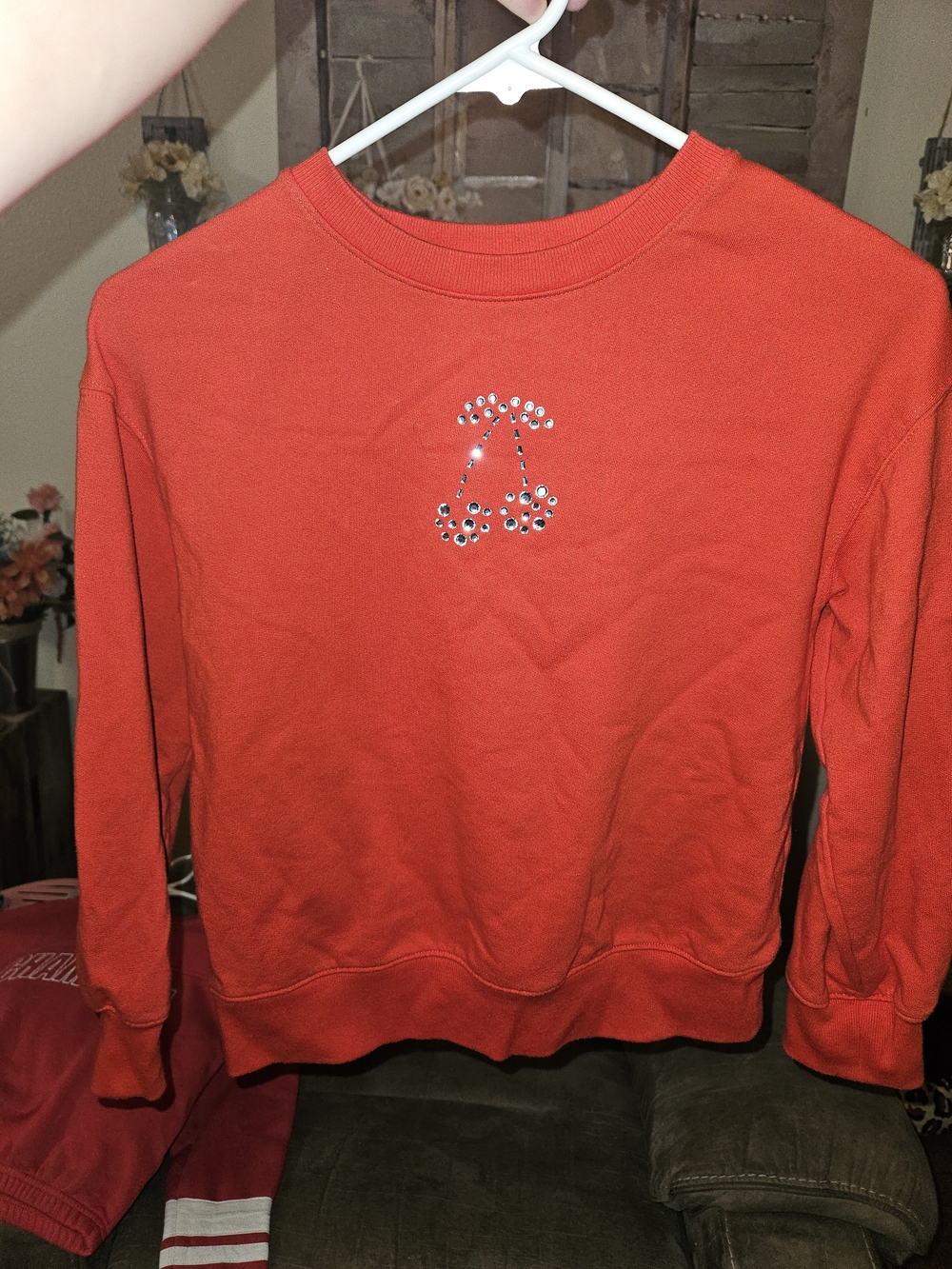 Cat & Jack Red Crewneck Sweatshirt with Rhinestone Cherry Motif